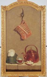 Still Life with meat, kettle, cup, sugar loaf and sugar lumps (oil on canvas) | Obraz na stenu