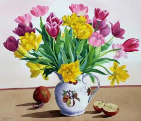 Tulips in Jug with Apples (watercolour on paper) | Obraz na stenu