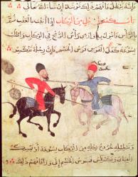 Two men duelling on horseback, from Old Cairo (Fostat) (vellum) | Obraz na stenu