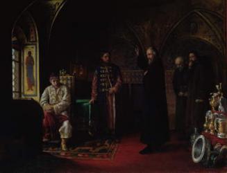 Metropolitan Philip of Moscow (1507-90) with Tsar Ivan the Terrible (1530-84) (oil on canvas) | Obraz na stenu