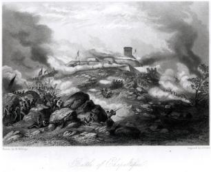 The Battle of Chapultepec, 1847, engraved by J. Duthie (engraving) (b&w photo) | Obraz na stenu