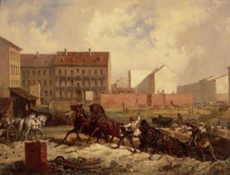 Period of Promoterism: Construction of the Grenadierstrasse, Berlin, c.1875 (oil on canvas) | Obraz na stenu