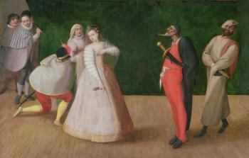 The Commedia dell'Arte Company (oil on panel) | Obraz na stenu