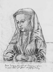 Ms 266 fol.62 Bonne d'Artois, Countess of Nevers and Rethel, Duchess of Burgundy, from 'The Recueil d'Arras' (red chalk on paper) (b/w photo) | Obraz na stenu