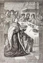 St. Louis, serving a meal to the poor, from 'Military and Religious Life in the Middle Ages' by Paul Lacroix, published London c.1880 (litho) | Obraz na stenu