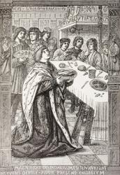 St. Louis, serving a meal to the poor, from 'Military and Religious Life in the Middle Ages' by Paul Lacroix, published London c.1880 (litho) | Obraz na stenu