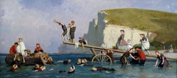 Bathing at Etretat (oil on canvas) | Obraz na stenu