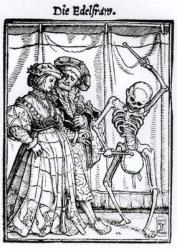 Death and the Noblewoman, from 'The Dance of Death', engraved by Hans Lutzelburger, c.1538 (woodcut) (b/w photo) | Obraz na stenu