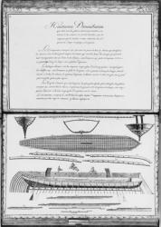 A galley entirely lined outside, eighth demonstration, plate 9, illustration from 'Demonstrations de toutes les pieces de bois, cloux et ferremens qui entrent dans la construction d'une galere...' (pencil & w/c on paper) (b/w photo) | Obraz na stenu