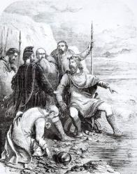 Canute Reproving the Flattery of his Courtiers, engraved by Pearson (engraving) (b/w photo) | Obraz na stenu