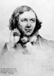 Portrait of Robert Browning (1812-89) 1859 (black chalk on paper) (b&w photo) | Obraz na stenu