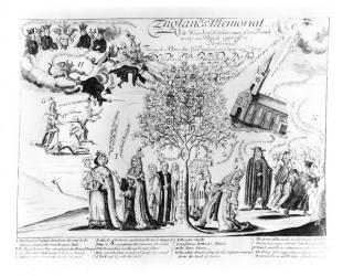 England's Memorial of its Wonderful Deliverance from French Tyranny and Popish Oppression, c.1688 (engraving) (b/w photo) | Obraz na stenu