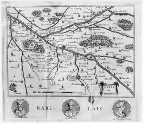 Map of the region of Chinon related to the works of Francois Rabelais, published in 1725 (engraving) | Obraz na stenu