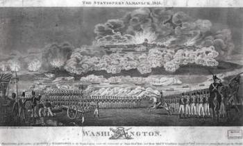 Representation of the Capture of the City of Washington by the British forces, August 24th 1814, from 'The Stationer's Almanack', pub. by I. Ryland, 1815 (engraving) (b&w photo) | Obraz na stenu