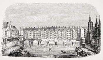 View of the ancient Pont-au-Change, from an engraving of the 'Topography of Paris', from 'Le Moyen Age et La Renaissance' by Paul Lacroix (1806-84) published 1847 (litho) | Obraz na stenu