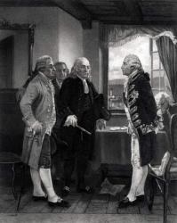 The Peace Conference on Staten Island, Interview between Lord Howe and the Committee of Congress, 11th September 1776 (engraving) (b&w photo) | Obraz na stenu
