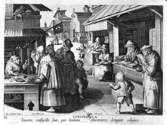 The Spectacles Seller, engraved by Jan Collaert and Joan Galle (1600-76) (engraving) (b/w photo) | Obraz na stenu
