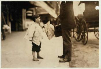 6 year old newsboy Hyman selling papers until 6 p.m. in Lawrence, Massachusetts, 1911 (b/w photo) | Obraz na stenu