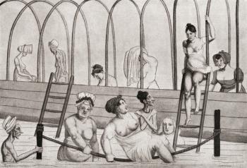 A public bath in France in the 19th century. From Illustrierte Sittengeschichte vom Mittelalter bis zur Gegenwart by Eduard Fuchs, published 1909. | Obraz na stenu