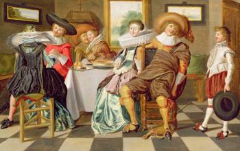 Elegant Figures Feasting at a Table | Obraz na stenu