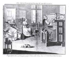The Art of Stocking-Frame-Work-Knitting, engraved for 'The Universal Magazine, 1750 (engraving) (b&w photo) | Obraz na stenu
