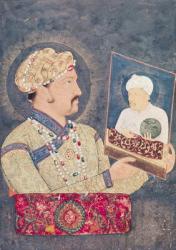 Emperor Jahangir (1569-1627) holding a portrait of Emperor Akbar (1542-1605) (gouache on paper) | Obraz na stenu