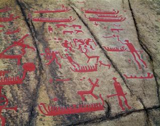 Boat and deer hunting scenes (rock carving) | Obraz na stenu