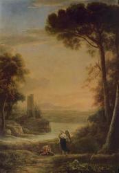 Landscape, the Archangel Raphael and Tobias (oil on canvas) | Obraz na stenu