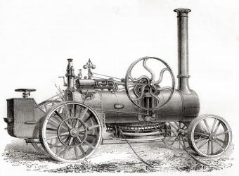 A 19th century John Fowler steam driven ploughing or traction engine, from Les Merveilles de la Science, pub.1870 | Obraz na stenu