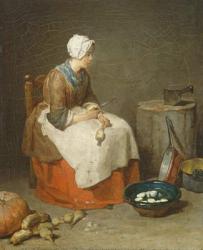La Ratisseuse (Woman Paring Turnips), 1738 (oil on canvas) (b/w photo) | Obraz na stenu