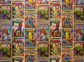 Wallpaper display created from covers of Marvel Comics, The Hulk, Iron-Man, Spider-Man, X-Men, Captain America & Thor (photo) | Obraz na stenu