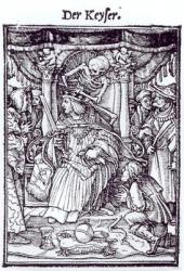 Death and the Emperor, from 'The Dance of Death', engraving by Hans Lutzelburger, c.1538 (woodcut) (b/w photo) | Obraz na stenu