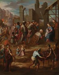 The Adoration of the Kings with Viceroy Pedro de Castro y Figueroa, Duke of La Conquista (La adoración de los reyes con el virrey Pedro de Castro y Figueroa, duque de La Conquista), 1741 (oil on copper) | Obraz na stenu