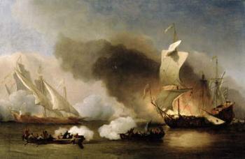 An Action off the Barbary Coast with Galleys and English Ships, c.1695 (oil on canvas) | Obraz na stenu