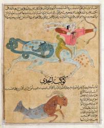 Ms E-7 fol.29b The Constellations of Sagittarius and Capricorn, illustration from 'The Wonders of the Creation and the Curiosities of Existence' by Zakariya'ibn Muhammad al-Qazwini (gouache on paper) | Obraz na stenu