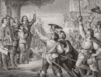 Charles I (1600-49) erecting his standard at Nottingham in the opening scene of the Great Civil War on 25th August 1642, from 'Illustrations of English and Scottish History' Volume I (engraving) | Obraz na stenu