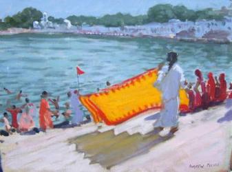 Drying Sari, Pushkar (oil on canvas) | Obraz na stenu