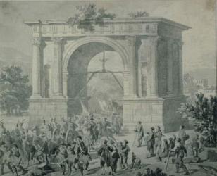 The entrance of French troops to A'Osta in May 1800 (pen, ink & wash on paper) | Obraz na stenu