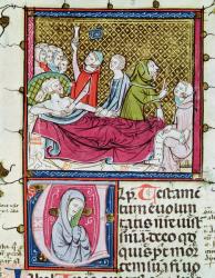 Ms 3076 fol.56r Dying Man Surrounded by Doctors and Family, Dictating his Will, from 'Justiniani in Fortiatum' (vellum) | Obraz na stenu