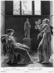 Phaedra and Oenone, illustration from Act I Scene 3 of 'Phedre' by Jean Racine (1639-99) engraved by Raphael Urbain Massard (1775-1843) 1824 (engraving) (b/w photo) | Obraz na stenu