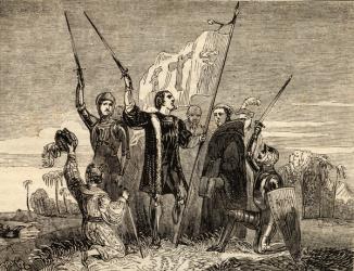 Columbus (1451-1506) Taking Possession, illustration from 'Tales of Travellers or A View of the World', published 1838 (litho) | Obraz na stenu