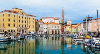 View over harbour to town, Piran, Slovenia (photo) | Obraz na stenu