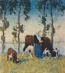 Woman with a Cow and Calf (pastel) | Obraz na stenu