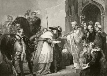 Thomas, Cardinal Wolsey at Leicester Abbey after falling ill on his way to London in 1530, from 'The National and Domestic History of England' by William Hickman Smith Aubrey (1858-1916) published London, c.1890 (litho) | Obraz na stenu
