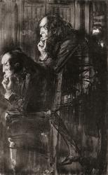 The Phantom. "Hitherto the light of the fire had shone on the two faces, if the dread lineaments behind the chair might be called a face, both addressed towards it." Illustration by Harry Furniss for the short story The Haunted Man and The Ghost's Bargain | Obraz na stenu