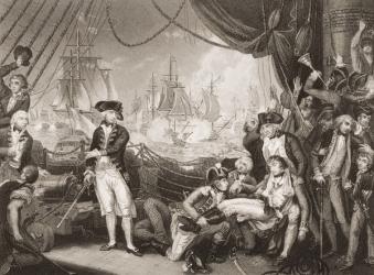 Scene on the Deck of the Queen Charlotte, 1st June 1794, illustration from 'England's Battles by Sea and Land' by Lieut. Col. Williams (engraving) | Obraz na stenu