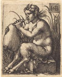 Satyr Woman Playing Bagpipe, c.1525-50 (engraving) | Obraz na stenu