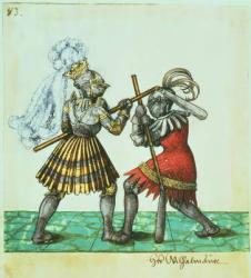 Fol.83 Emperor Maximilian I of Germany (1459-1519) engaged in man-to-man combat, from the 'Freydal Codex' (vellum) | Obraz na stenu