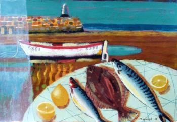 Plaice and Lemon (oil on board) | Obraz na stenu