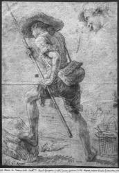Young fisherman by the sea (black pencil & chalk highlights on bistre paper) (b/w photo) | Obraz na stenu